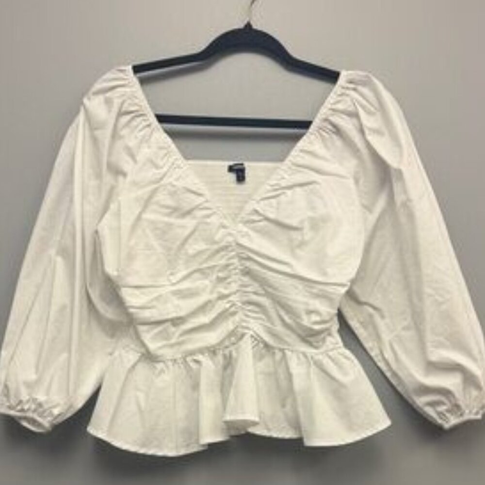 Express White Puff Sleeve Peplum Blouse
